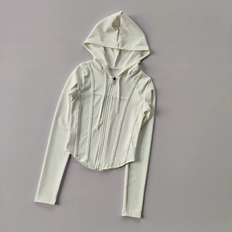 Women's Zip-Up Hoodie Jacket – Slim Fit Quick-Dry Sports Running Top