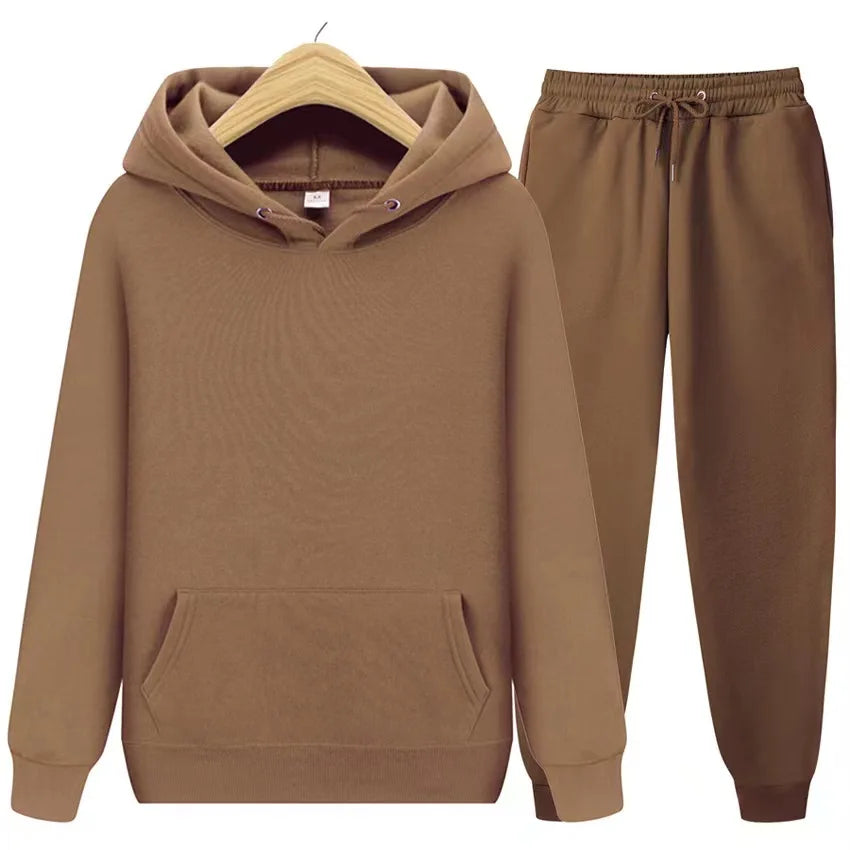 Women's Hoodie & Jogger Two-Piece Set – Casual Solid Color Tracksuit