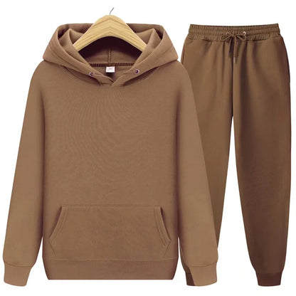 Women's Hoodie & Jogger Two-Piece Set – Casual Solid Color Tracksuit