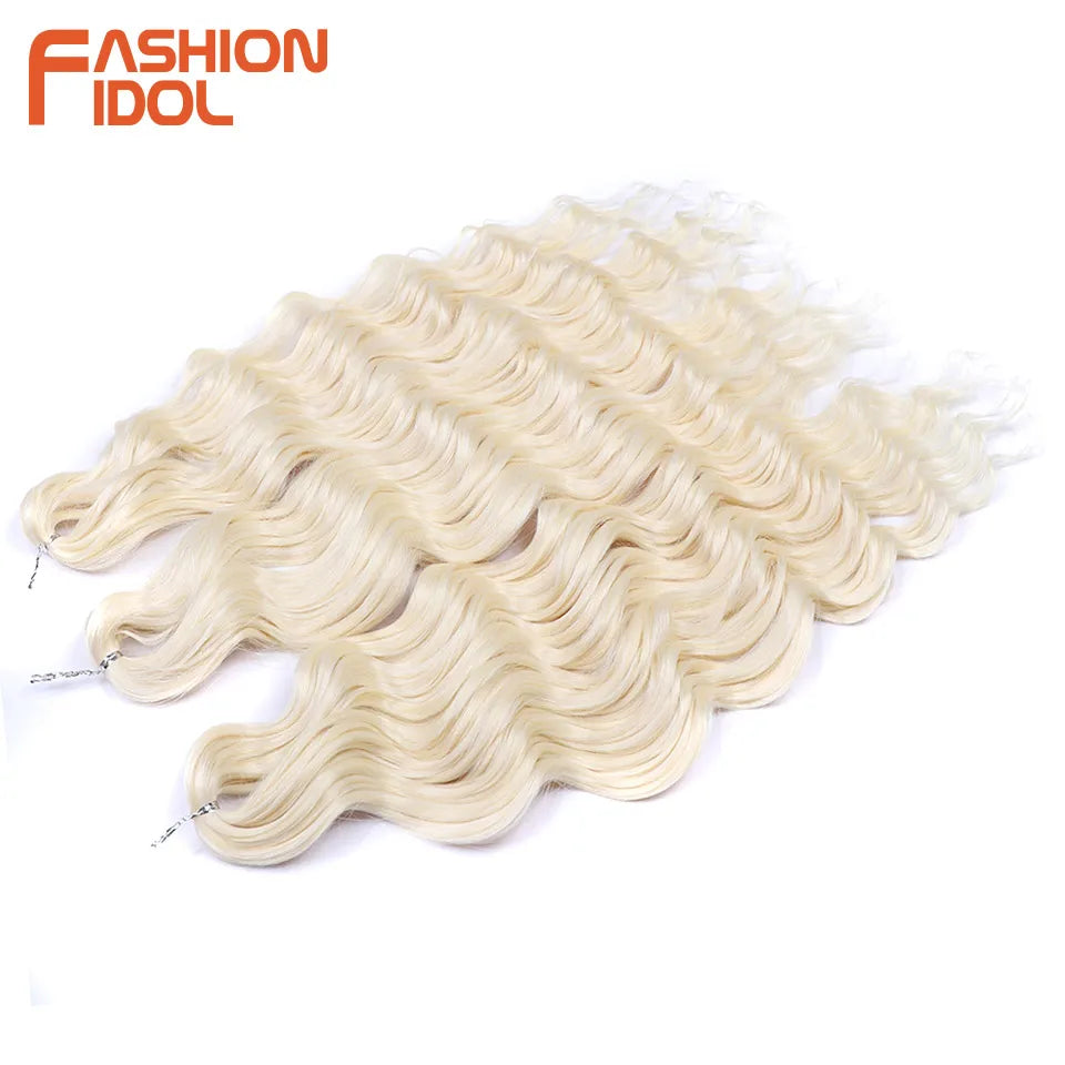 Anna 24 Inch Synthetic Hair Water Wave Braiding Extensions Ombre Blonde Deep Afro Curl Twist Crochet