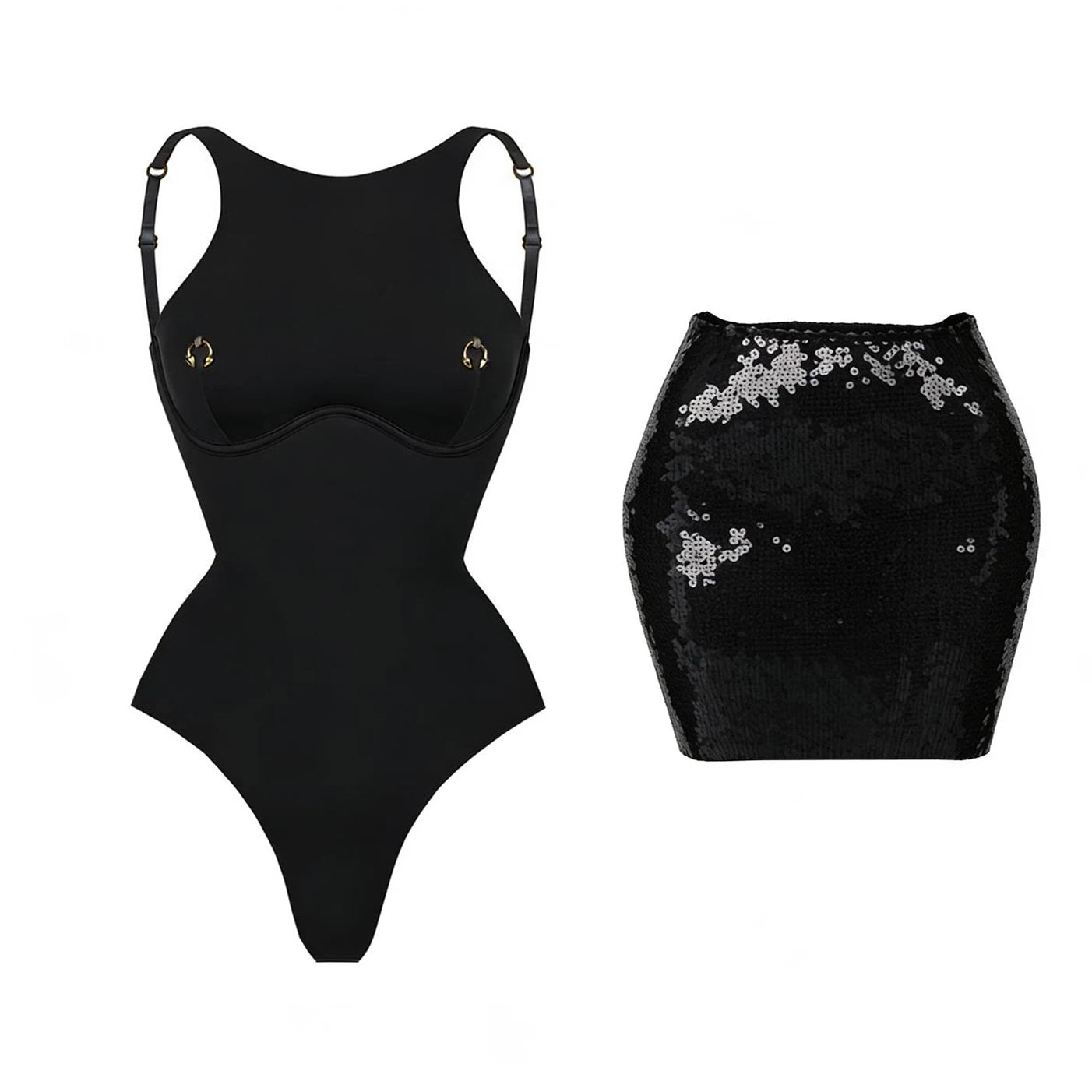 Women's 2-Piece Bodysuit & Sequin Skirt Set