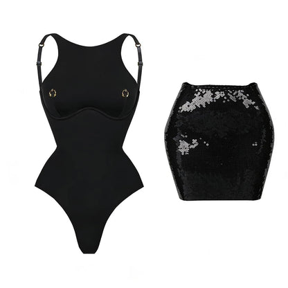 Women's 2-Piece Bodysuit & Sequin Skirt Set