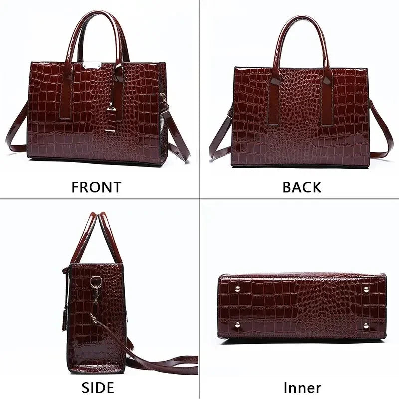 Crocodile Pattern Leather Tote Bag for Women – Large Capacity