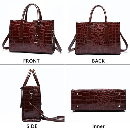 Crocodile Pattern Leather Tote Bag for Women – Large Capacity