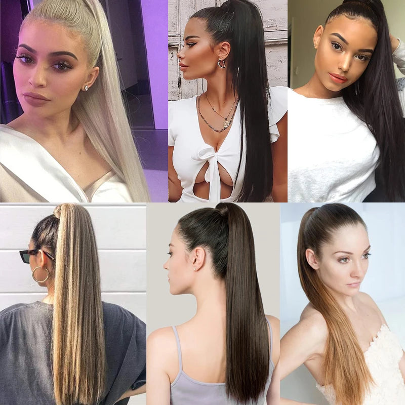 Wrap Around Ponytail Extension – Long Straight Synthetic Clip-In