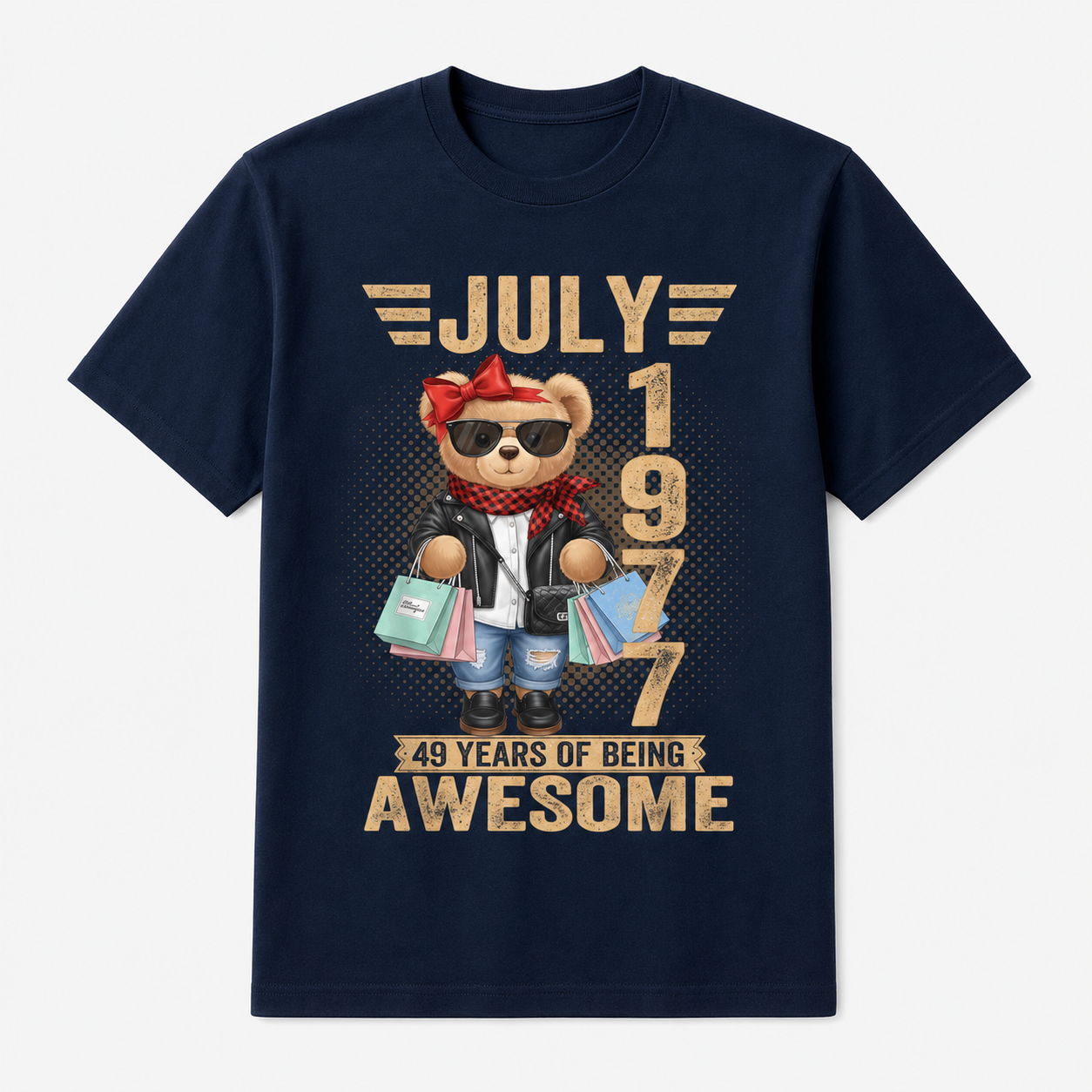 49th Birthday T-Shirt Women Born July 1977 Teddy Bear
