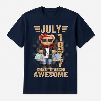 49th Birthday T-Shirt Women Born July 1977 Teddy Bear