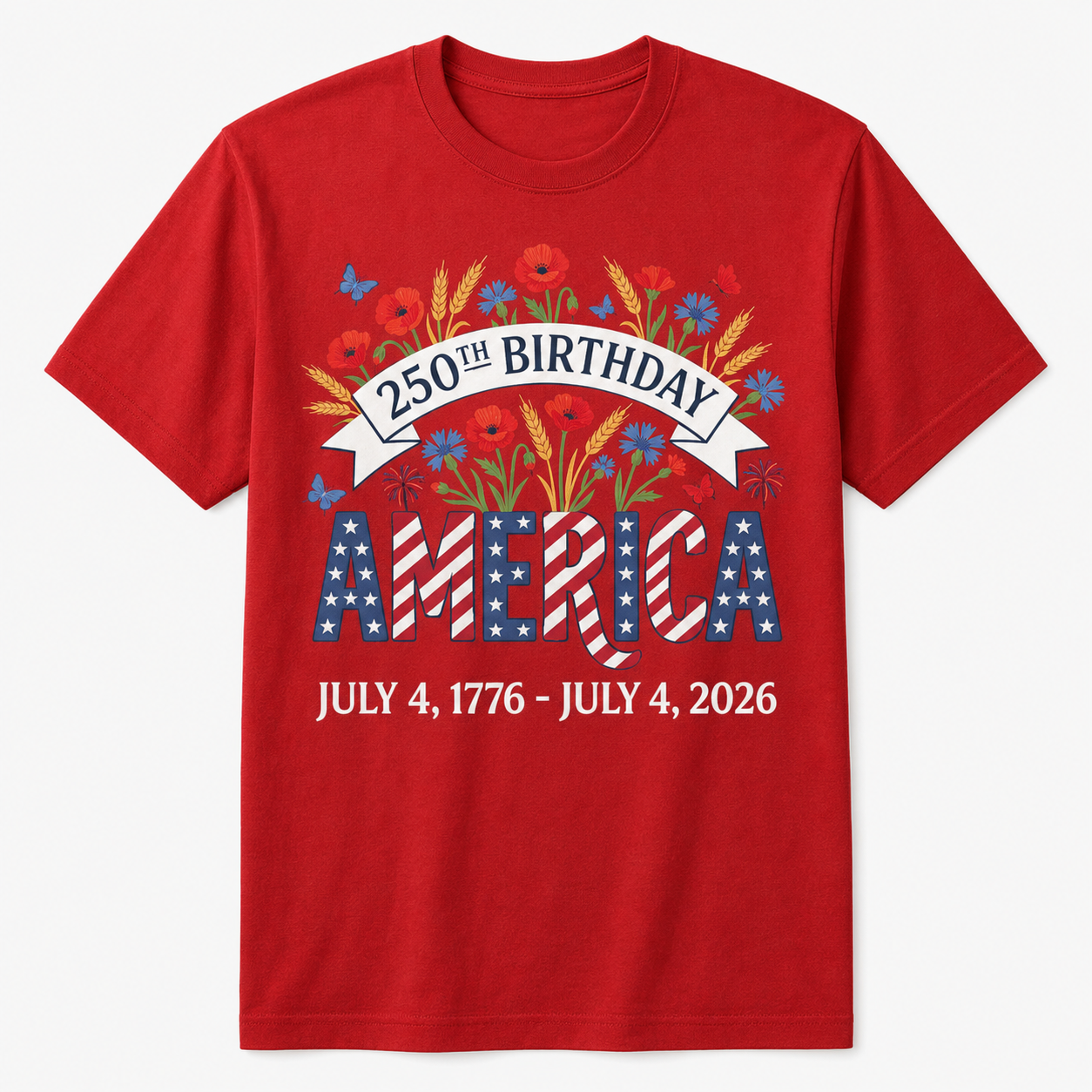 250th Birthday America Anniversary Floral 4th of July Shirt