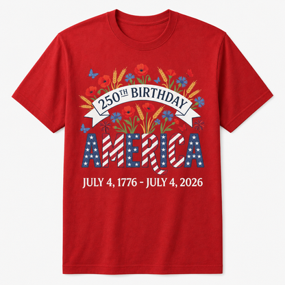 250th Birthday America Anniversary Floral 4th of July Shirt