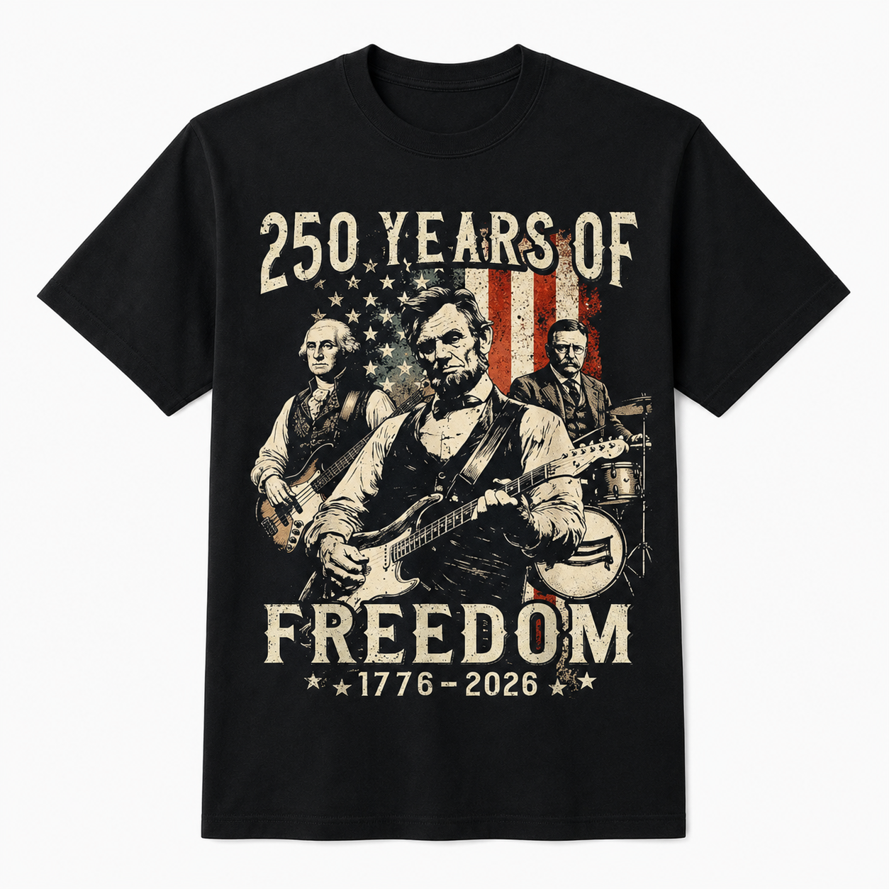 Abraham Lincoln Playing Guitar 4th of July 250th Anniversary Shirt