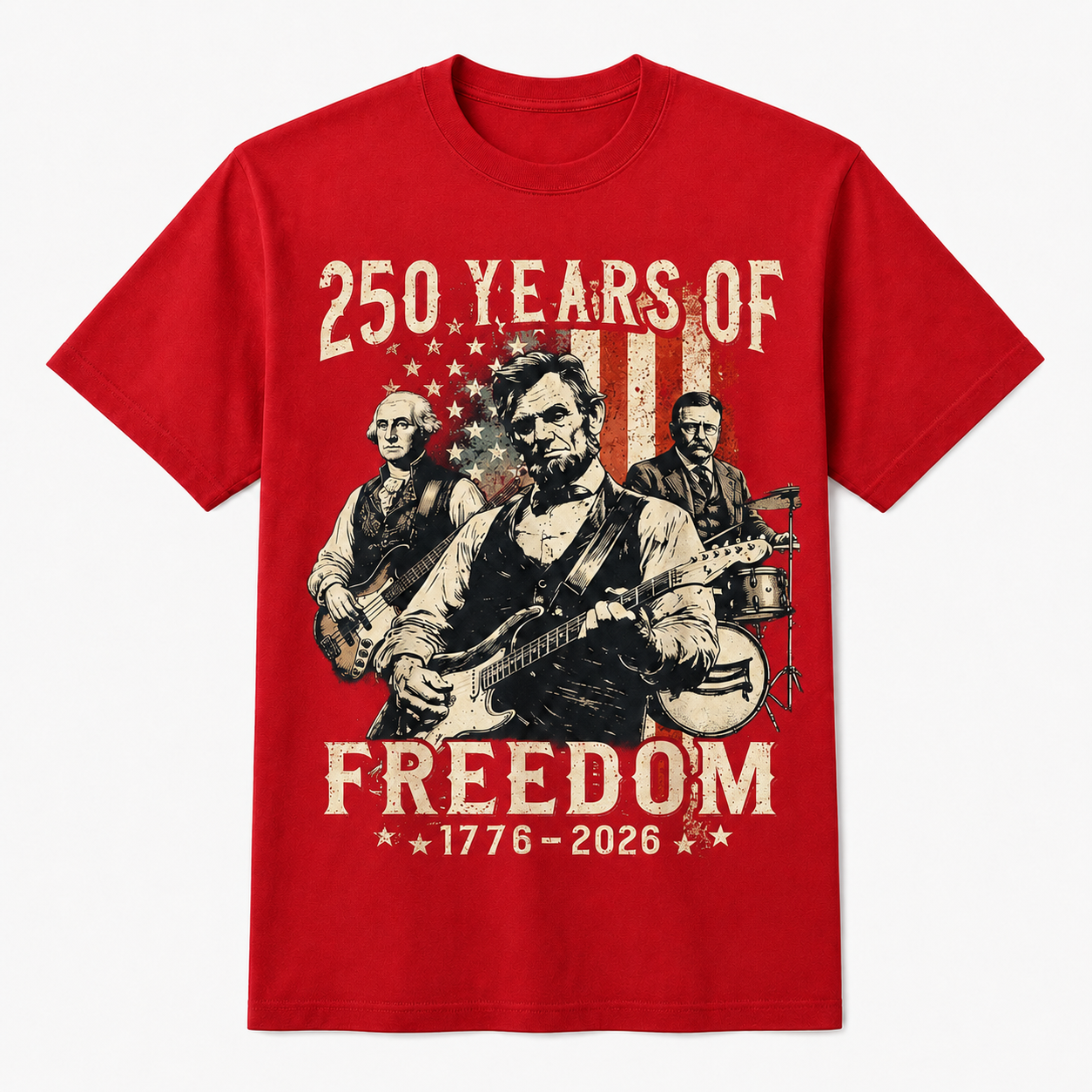 Abraham Lincoln Playing Guitar 4th of July 250th Anniversary Shirt