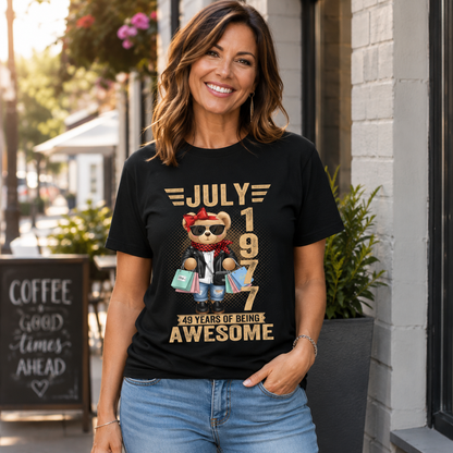 49th Birthday T-Shirt Women Born July 1977 Teddy Bear